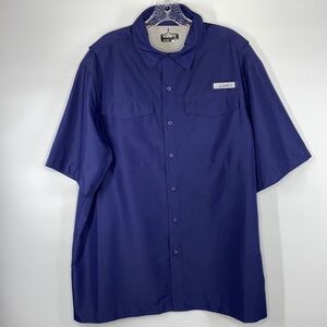 Habit Navy Blue Fishing Solar Protection Short Sleeve Button Up Shirt Large